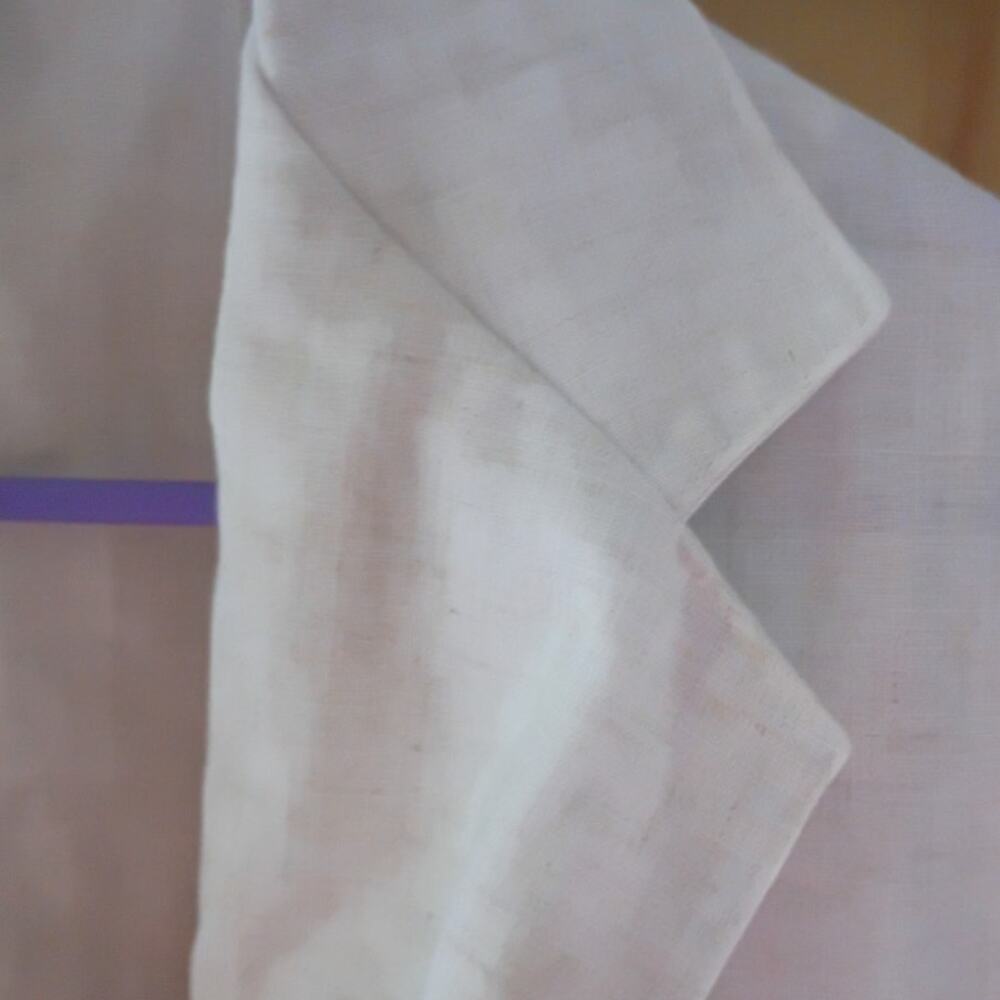 Vintage 90s Ivory Linen Blend Blazer Medium Petite Coastal Minimalist Jacket - Picture 8 of 10